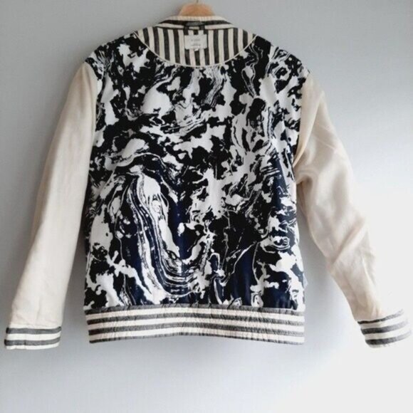 NUMPH - Anthro Womens Grey Striped Zip-Front Bomber Jacket Sz XS / S - Picture 10 of 13